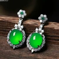 Серьги из натурального жадеита, нефрита, зеленого халцедона, женские серьги из стерлингового серебра, серьги с задней крышкой, полные бриллиантов, сверкающее платье