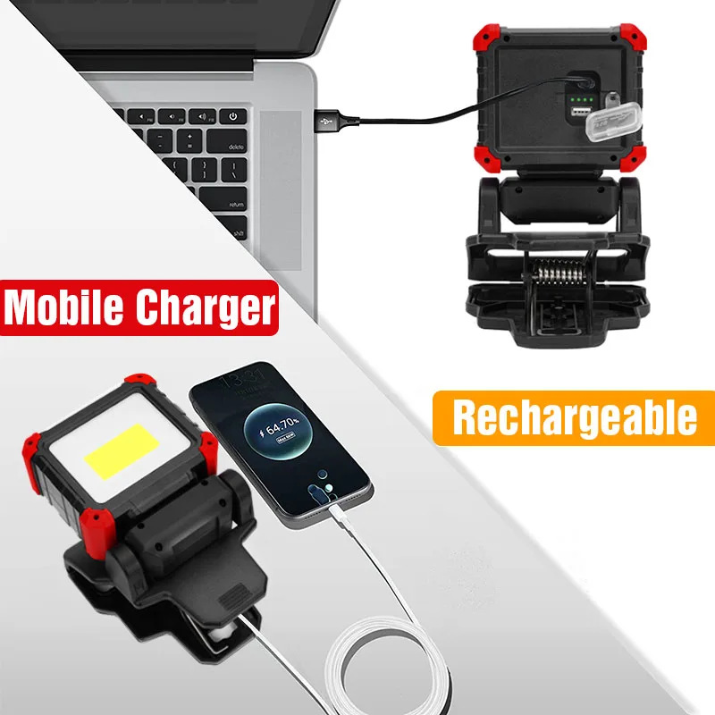 Cross-Border Ce+Rohs Rechargeable Cob Magnetic Clamp Work Light, Rotatable Portable Ultra-Bright Led Work Light