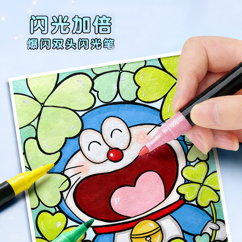 Doble cabeza de doble color marcador flash logotipo personalizado acuarela bolígrafo manual especial pintura flash pastel bolígrafo personalizado etiqueta