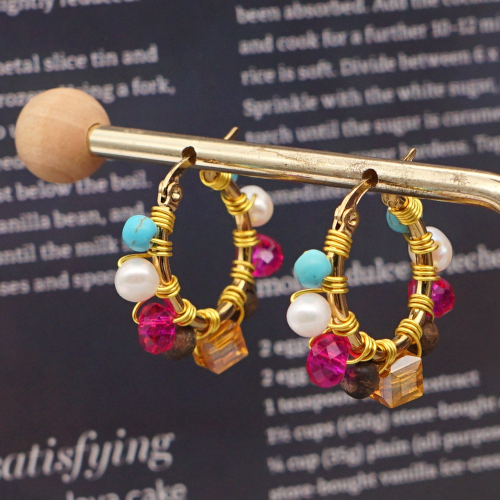 Nihaojewelry Bohemian Crystal Pearl Hoop Earrings Wholesale Jewelry display picture 2