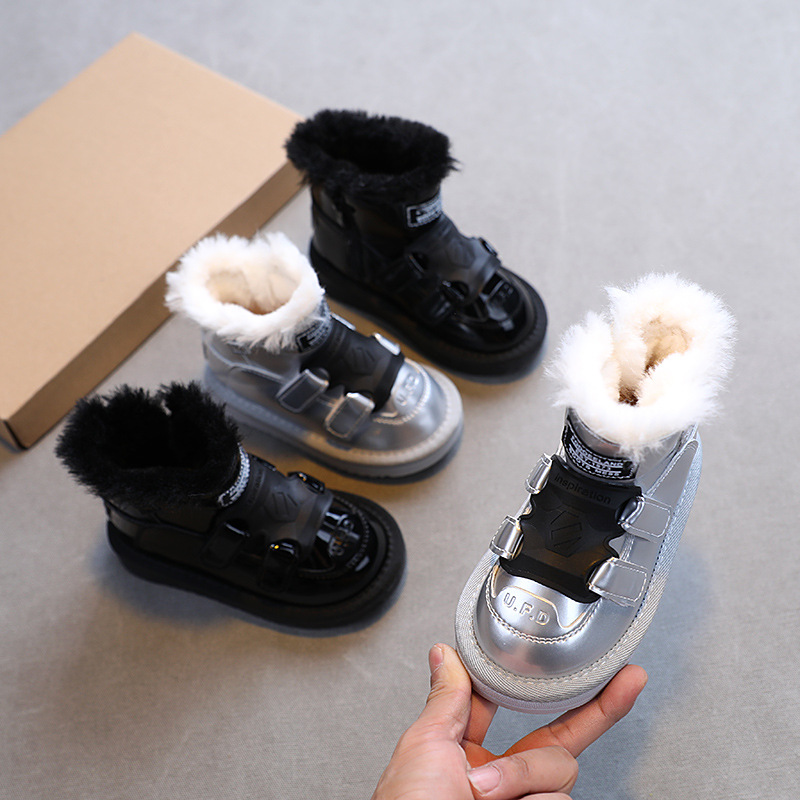 Children's snow boots New fashion girls' boots plus fleece thickened ankle boots waterproof boys' shoes cotton shoes_voghion.com