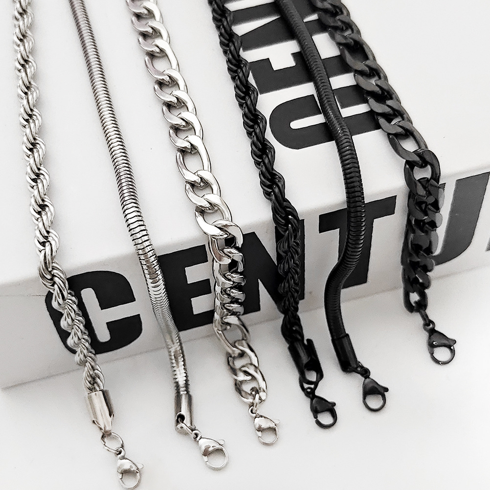 15g Weight Chain Bracelet Classification Titanium Steel Chain Material Twisted Rope Chain, snake chain, figaro chain Chain Type 1 Piece Quantity Daily Occasion Titanium Steel Material Geometric Pattern All Seasons Season Men's Gender Hip-Hop Style Hip-Hop Geometric Titanium Steel Men's Chain Bracelet Men's Chain Bracelets 2