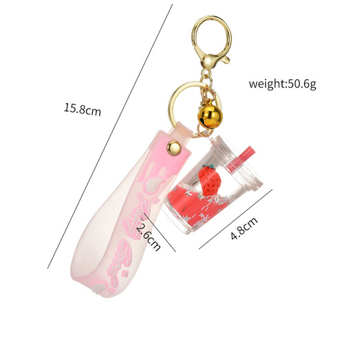 Creative Acrylic Oil Painting Fruit Milk Tea Cup Keychain for Men and Women, Car Bag Keychain Wholesale