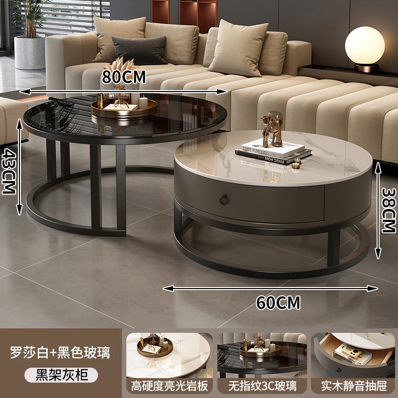新款圆形边几岩板茶几客家用简约现代小户型轻奢家用小茶桌子|undefined