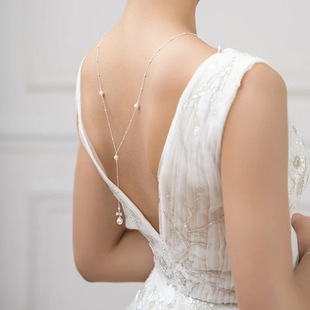 Amazon New Product Pearl Tassel Pendant Back Chain European and American Fashion Bridal Wedding Bow Necklace Necklace