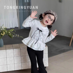 童装女童长袖t恤2025新款秋季洋气儿童超好看打底衫白色花边上衣
