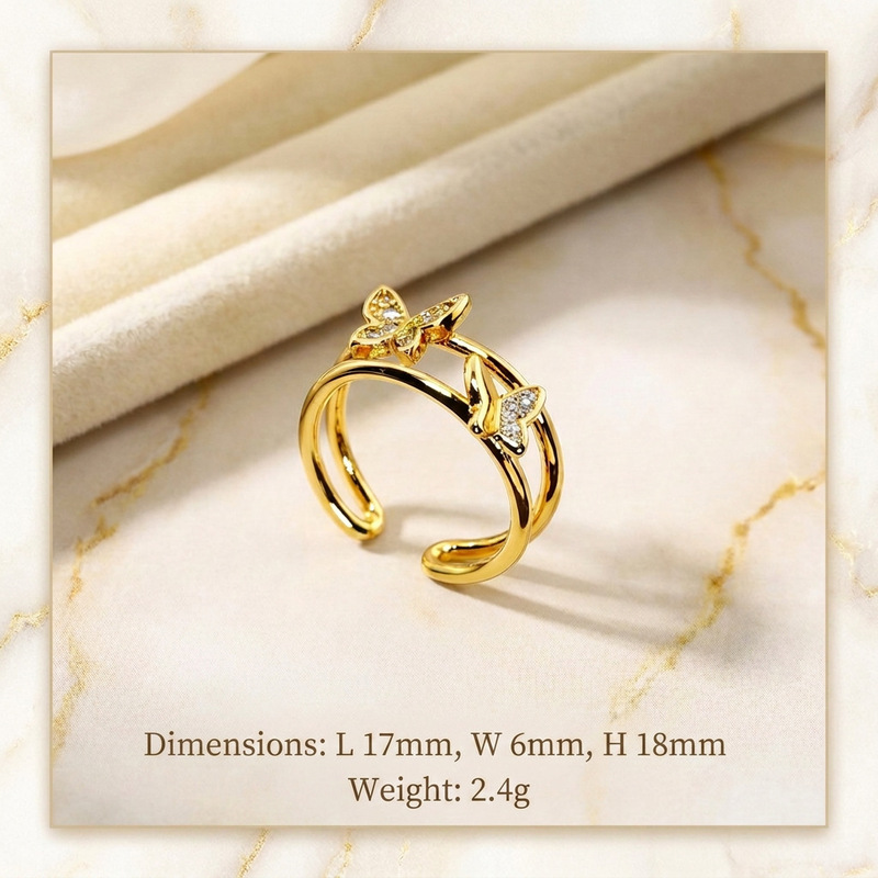 Cross-border gold-plated copper butterfly open zircon ring, fashionable and versatile, elegant ring with a light luxury and high-end feel, women's jewelry Cross-border gold-plated copper butterfly open zircon ring, fashionable and versatile, elegant ring with a light luxury and high-end feel, women's jewelry
