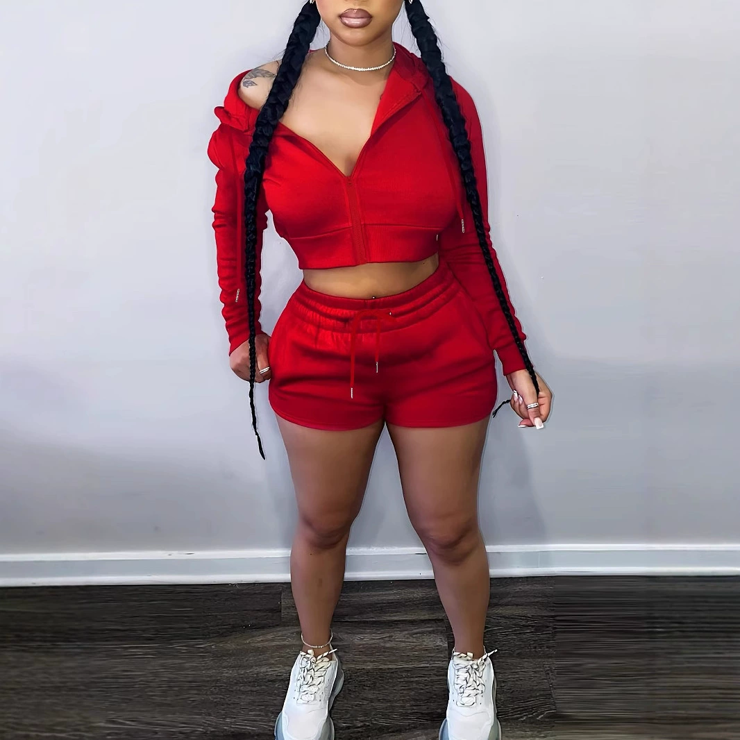 Европейская и американская женская мода повседневная весна новый свиток сплошной цвет двухсекционный набор