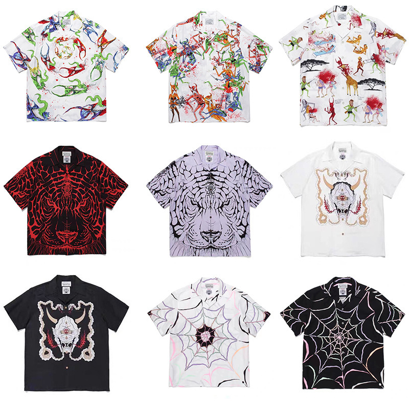Wacko Maria 23Ss Japanese-Style Ghost Graffiti Wolf Head Hawaiian Loose Cuban Collar Short-Sleeve Floral Shirt Trendy Wacko Maria 23Ss Japanese-Style Ghost Graffiti Wolf Head Hawaiian Loose Cuban Collar Short-Sleeve Floral Shirt Trendy