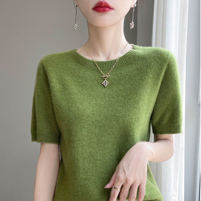 Cross-Border Skin-Friendly Velvet Knitwear Women's Short-Sleeved Round Neck Pullover Top 2025 New Bottoming Knitwear Women's Loose Half-Sleeve
