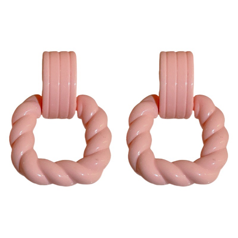 Pendientes de plata con forma de corazón trenzado en acrílico rosa, estilo ligero y lujoso, pendientes de alta gama, modernos y versátiles, venta al por mayor para mujer