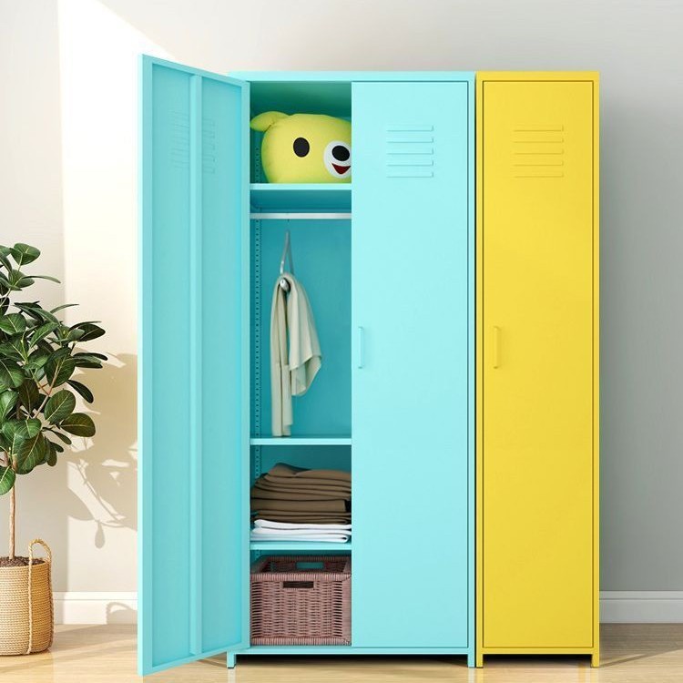 Simple Steel Children's Wardrobe Small Wardrobe Iron Storage Cabinet Formaldehyde-Free Household Single-Door Cabinet Double-Door Hanging Cabinet