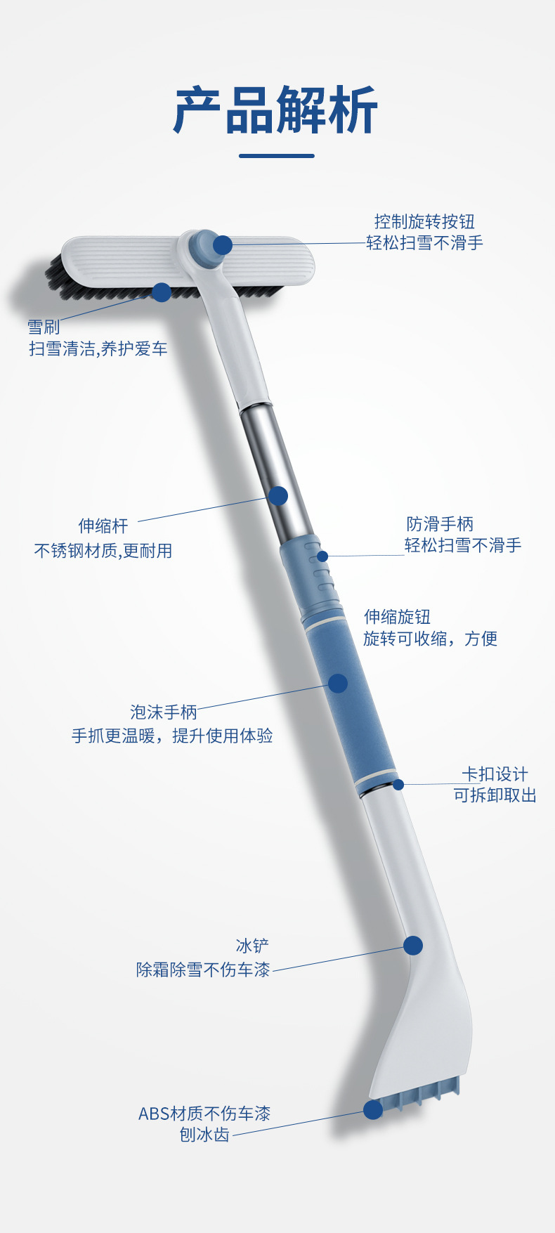 汽车多功能除雪铲 可伸缩铝合金车载清雪铲 车用冰铲除霜铲刮雪板详情12