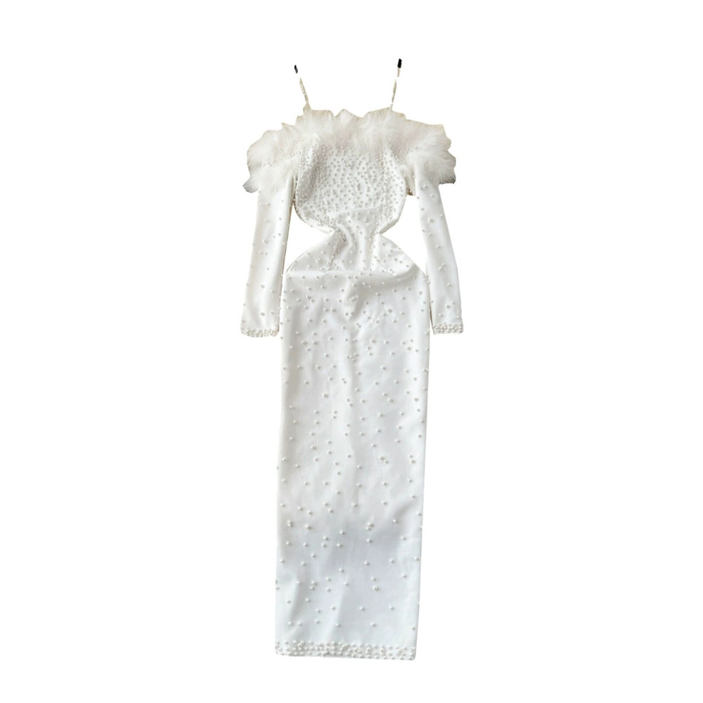 Abito da donna con perline e cuciture in pelliccia, nicchia femminile, leggero, di lusso, snellente, temperamento, abito da festa per celebrità_voghion.com