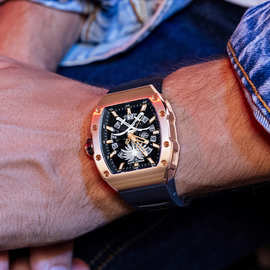 布加迪手表品牌时尚雕花工艺设计防水夜光机械手表男抖音爆款手表