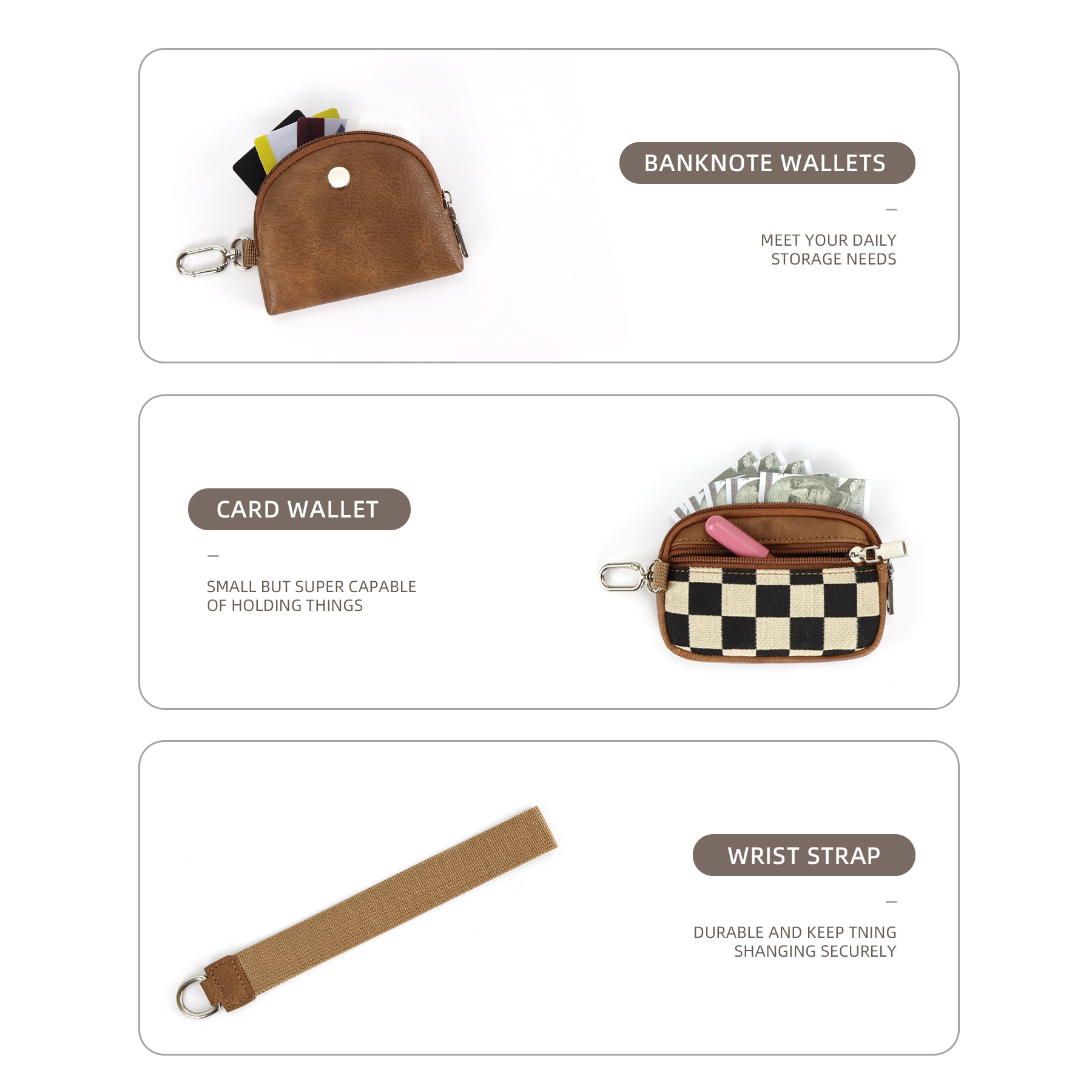 81g Weight Zipper Closure Type Coin Purse Bags Type Daily Occasion pu, Polyester Material Checkered Pattern All Seasons Season Unisex Gender Simple Style Style Square Shape Unisex Checkered Pu Polyester Zipper Coin Purses 7