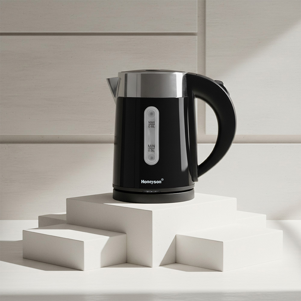 Hervidor eléctrico Amazon al por mayor en stock, calentamiento rápido, acero inoxidable de doble capa, antiescaldaduras, 0.6L, exportación CE CB.