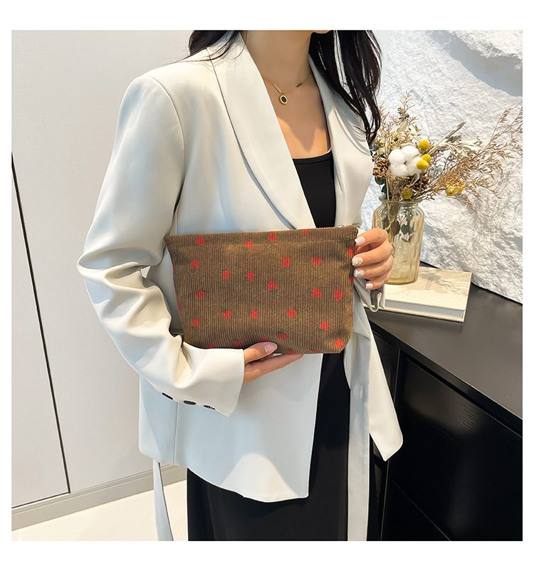 200g Weight Polyester Lining Material Zipper Closure Type / Strap Type Clutch Bag Bags Type Daily, Street, Shopping Occasion Canvas Material Strawberry Pattern All Seasons Season Unisex Gender Cute, Streetwear Style Square Shape Cute Streetwear Strawberry Canvas Square Makeup Bags 4