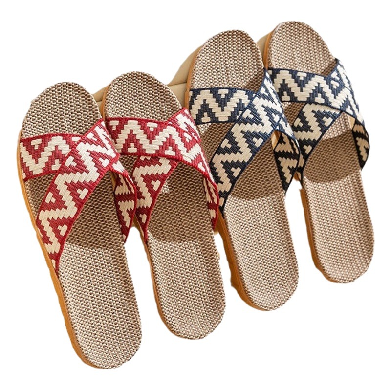 New Style Home Couple Indoor Slippers Wooden Floor Linen Home Non-Slip Men's and Women's Thick-Soled Summer Comfortable Slippers