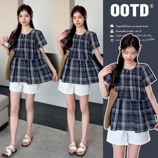 Maternity Suit 2025 New Summer Plaid Short-Sleeved Tops Shorts Summer Two-Piece Set French Style Wear during Pregnancy