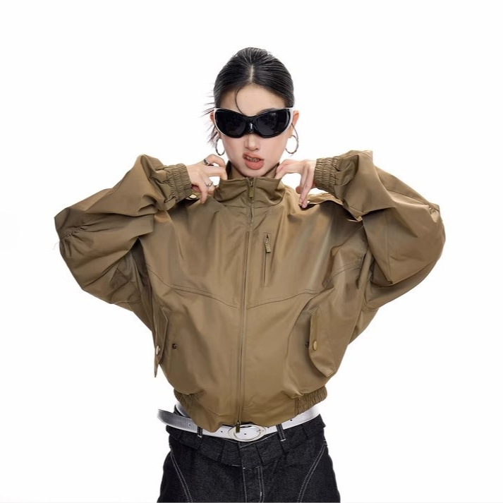 美式短款卡其色外套女2025新款流行休闲秋冬季高级感工装夹克上衣