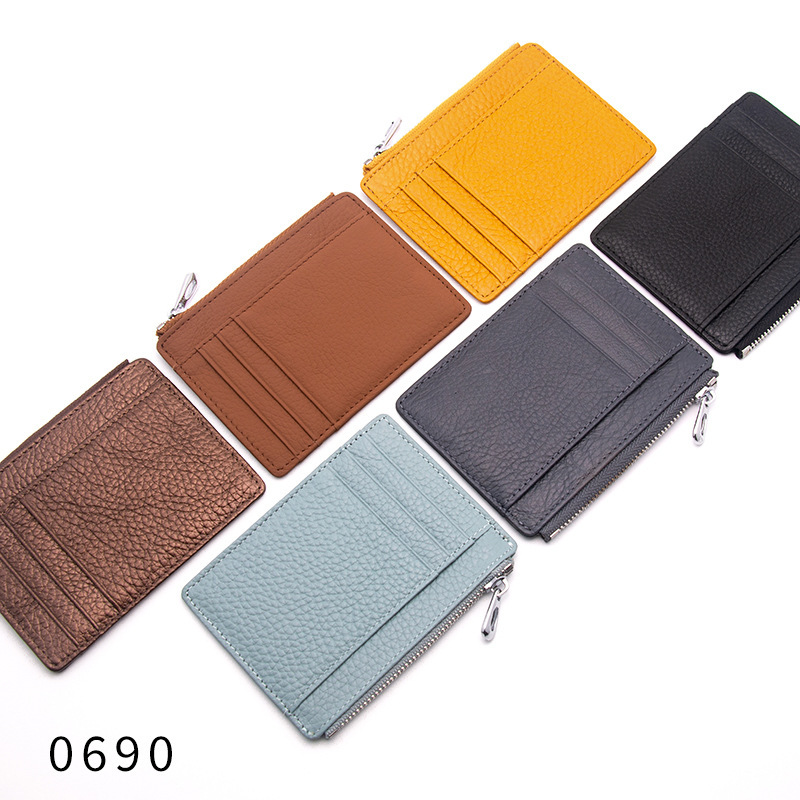 Thin Genuine Leather Zipper Double-sided Card Holder Driver's License Card Wallet Head Layer Cowhide Coin Purse ID Card Holder in stock