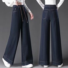 弹力松紧腰牛仔裤女2025秋季新款宽松休闲阔腿裤显瘦百搭直筒裤