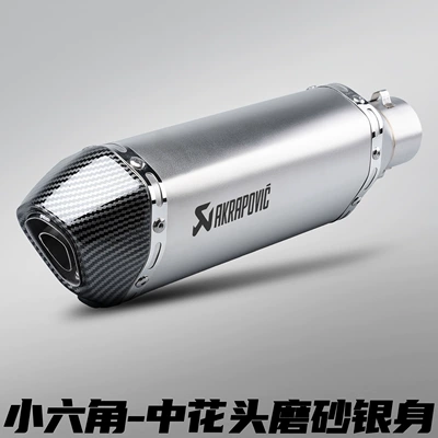 Motorcycle exhaust pipe | Tail Section 51mm Universal - 370mm-small-hexagonal-medium-flower-head-frosted-silver-body
