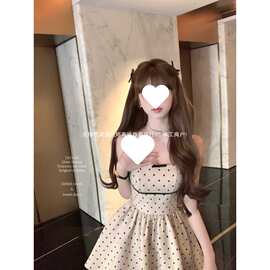 2026年心动波尔卡夏季 波点大蝴蝶结撞色无袖小礼服背心裙短裙女