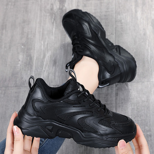 Cross-border Foreign Trade Women's Shoes Mesh Breathable sneaker All-match Thick-soled Black Torre Shoes Lightweight Casual Travel Shoes for Women