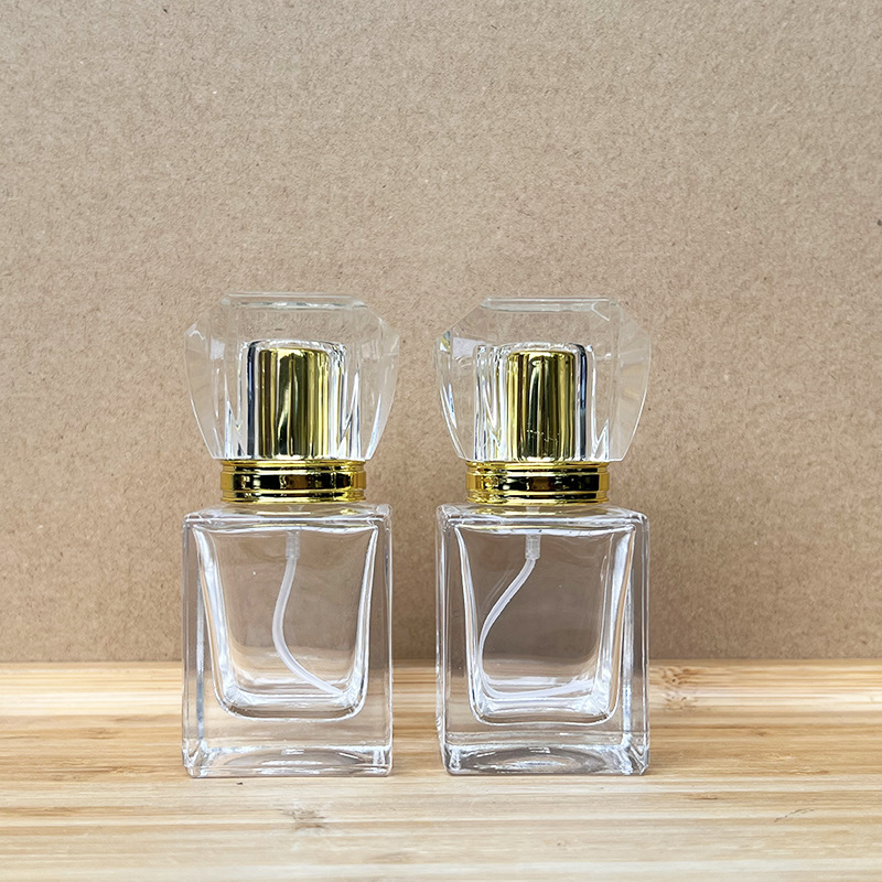 现货螺口B196-30ml方形透明玻璃香水瓶化妆品分装瓶/按压喷雾空瓶