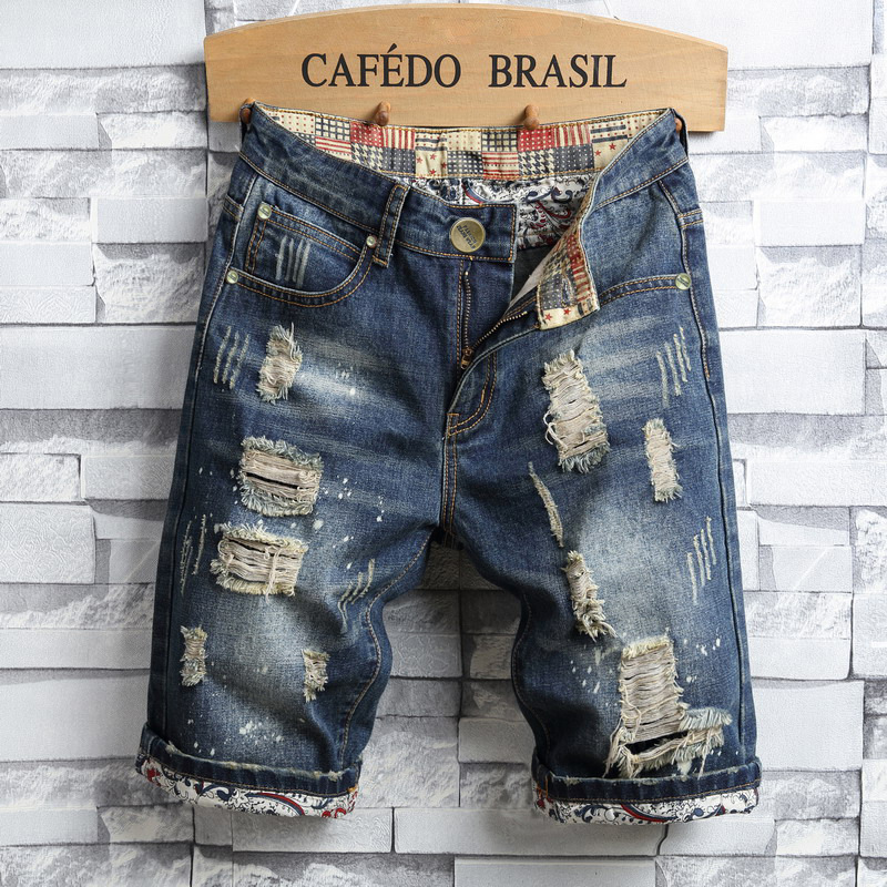 Summer New Rhole Denim Shorts Men's Loose Trendy plus size Beggar Shorts Summer Casual Pants Men's Pants