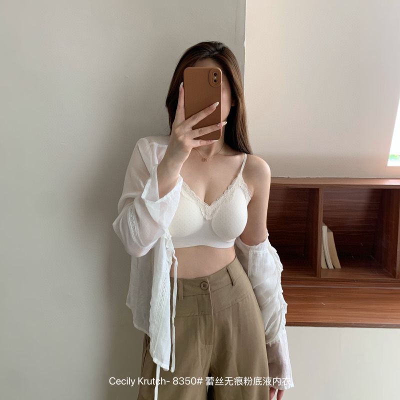 Cecily Krutch8350#蕾丝无痕粉底液内衣细肩带聚拢背心式文胸罩女|undefined