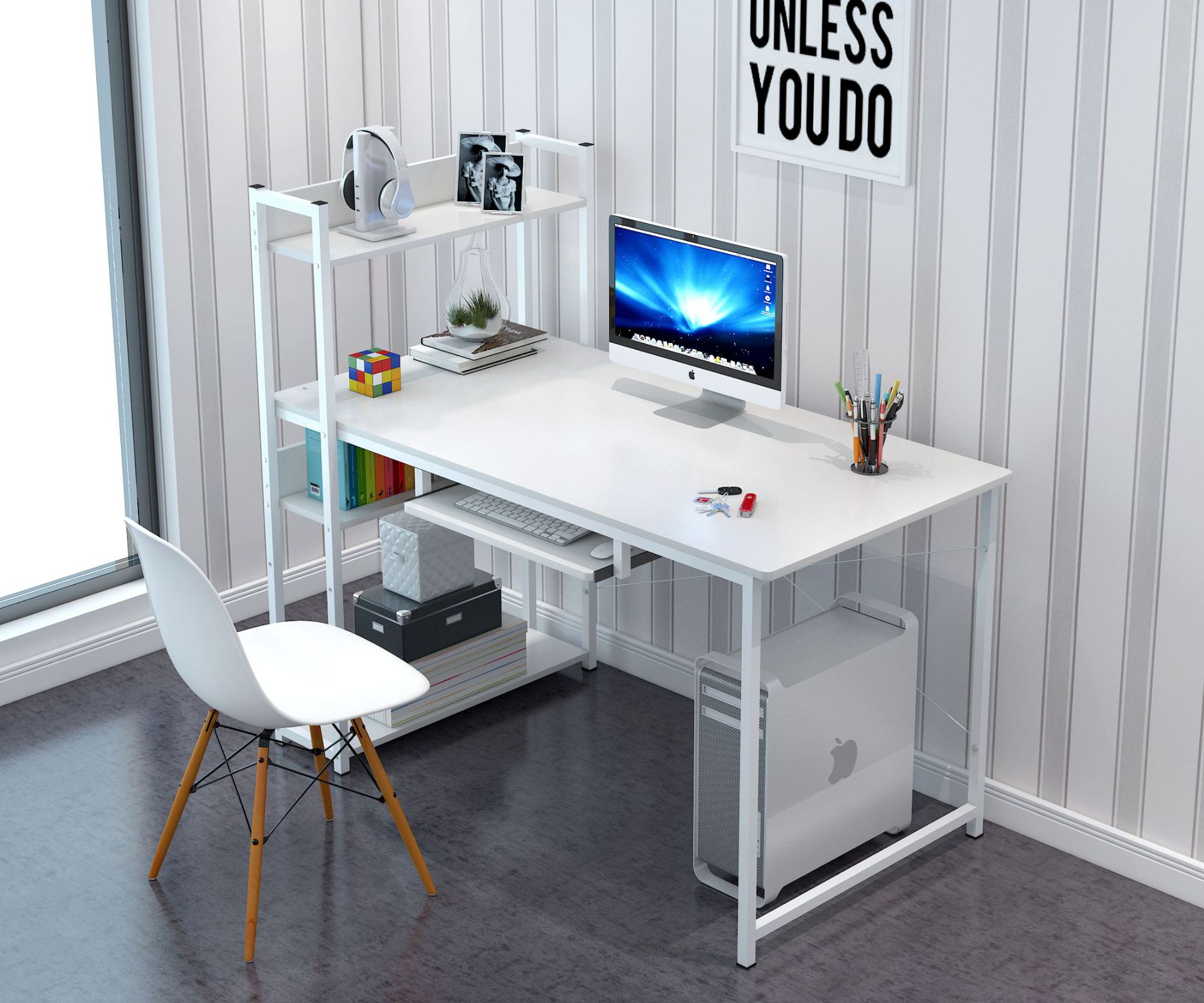 Computer Desk, Home Desktop Bookshelf Combination Cabinet Integrated, Simple Modern Student Writing Desk for Bedroom, Easy