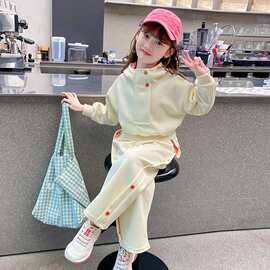 女童网红运动风连帽卫衣两件套中大童春秋新款撞色排口休闲裤套装