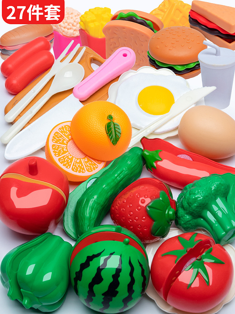 Juego de cocina de juguete para niños con carrito de compras, verduras y herramientas para cortar frutas, para niñas y niños.