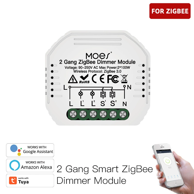 Умный диммируемый выключатель Tuya Zigbee 3.0 скрытый модуль диммирования DIY/2 канала