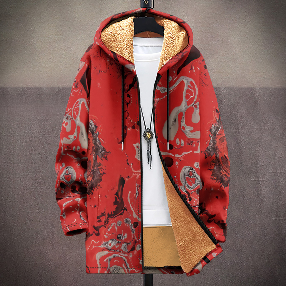 Multi pattern autumn and winter cotton jacket with French velvet 3D printing hooded cardigan zipper pocket thickened_voghion.com