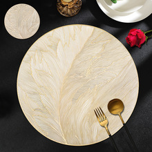 跨境热销羽毛餐垫防水防油PVC烫金花瓶垫高级感轻奢可水洗隔热垫