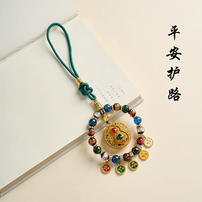Car hanging Ornament with Yellow God of Wealth Abacus - safe-travelsash-glaze-glass-pendant