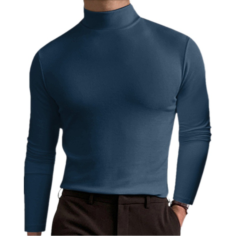 Amazon hombres europeos y americanos de otoño e invierno de cuello alto de manga larga Camiseta de los hombres camisa base de los hombres de color sólido top