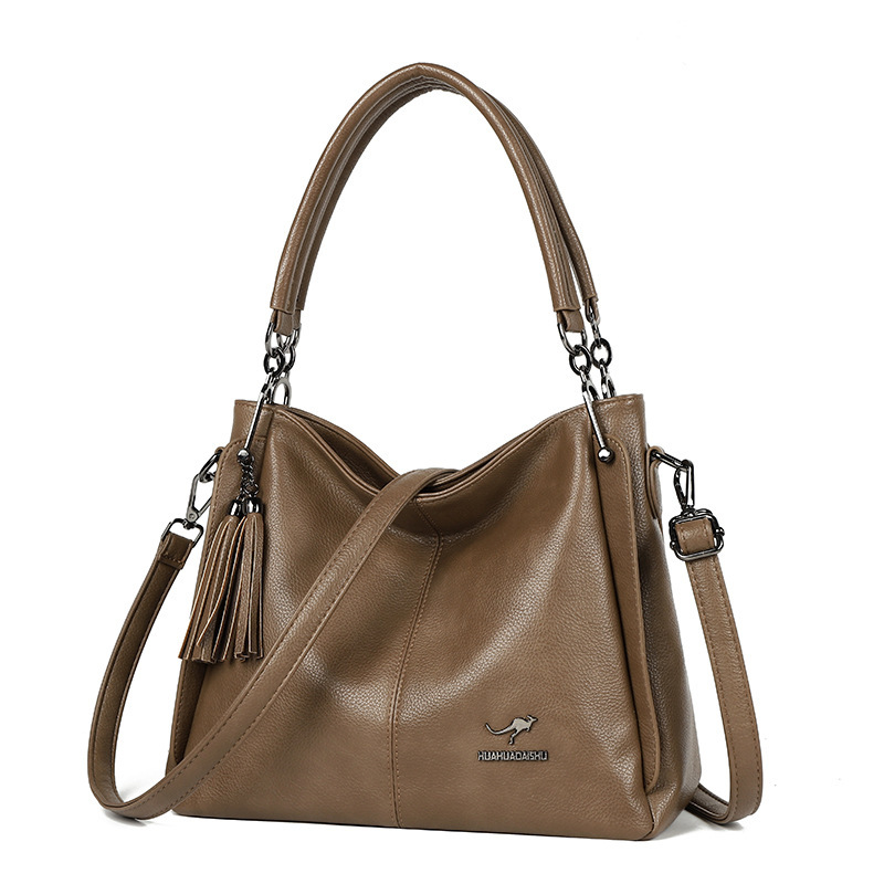 Genuine Leather Texture Women's Shoulder Bag Kangaroo Soft Leather Large Capacity Crossbody Bag Fashion Handbag Retro Commuter Bag