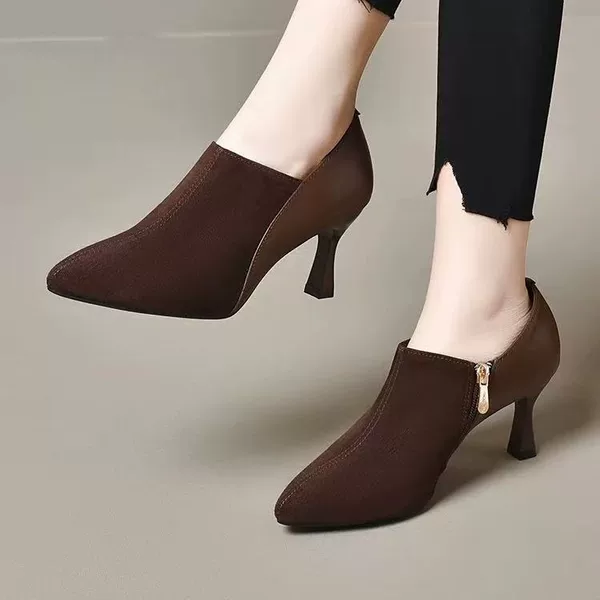 2025 Spring and Autum New British Style Deep-Mouthed Flats Suede Pointed-Toe Small Leather Shoes Stiletto High-Heeled Flats