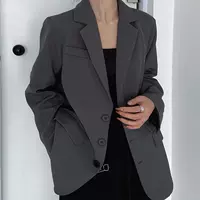 Винтажный серый модный блейзер на весну и осень, новый свободный блейзер в корейском стиле для миниатюрных женщин, шик в гонконгском стиле.