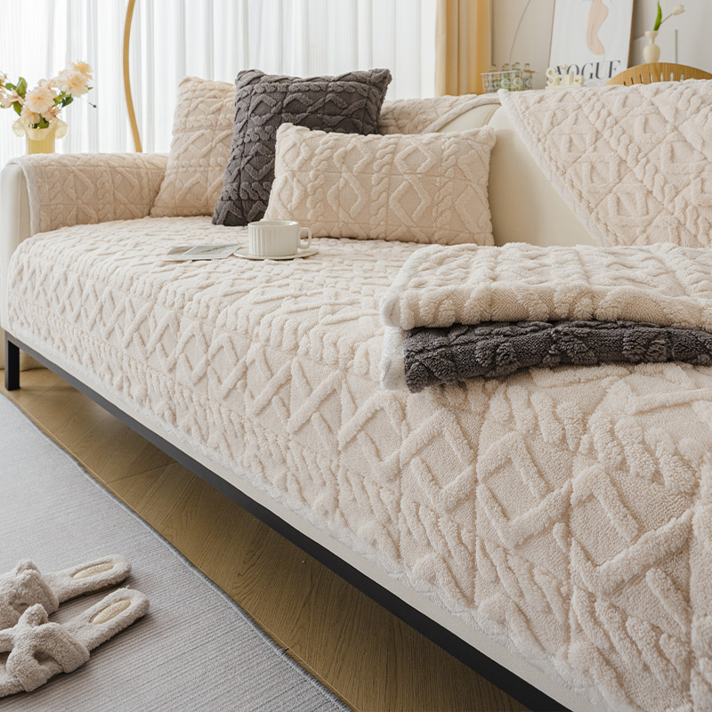 秋冬新款毛绒超柔纯色舒棉绒沙发垫现代简约防滑沙发坐垫巾批发