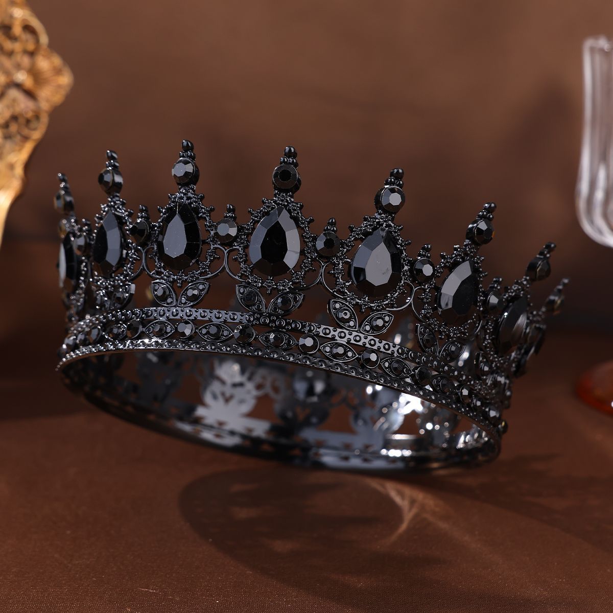 Cabecería de corona oscura corona de diamante negro adornos de pelo Halloween Día de los Muertos vestidos accesorios de estilo