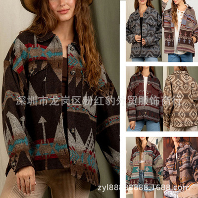 欧美爆款2022eBay亚马逊秋冬新款新品女装宽松版长袖复古外套夹克