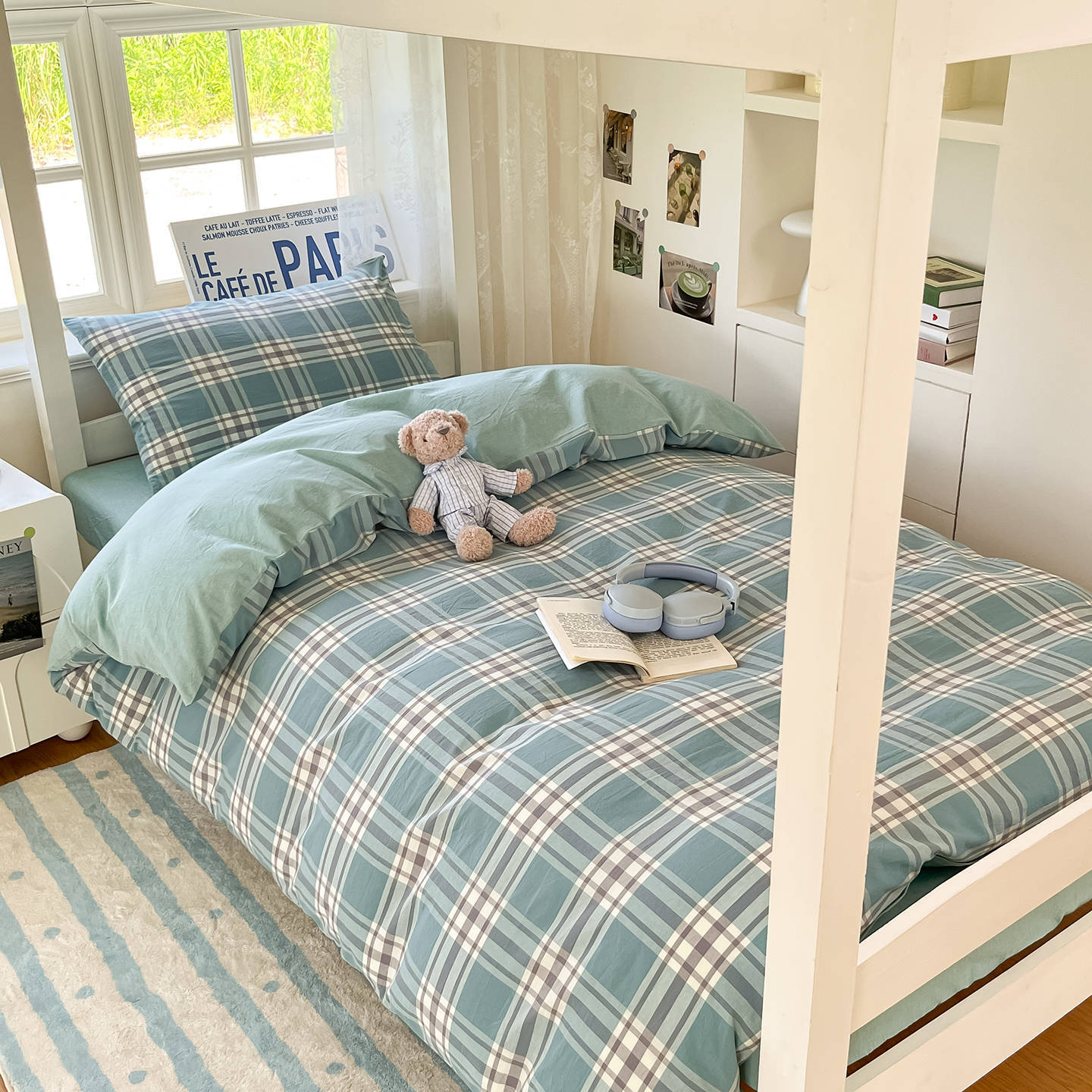 Cama teñida con hilo de algodón Juego de sábanas de algodón de tres piezas Funda de edredón 2025 Nuevo dormitorio de estudiantes Ropa de cama individual y doble