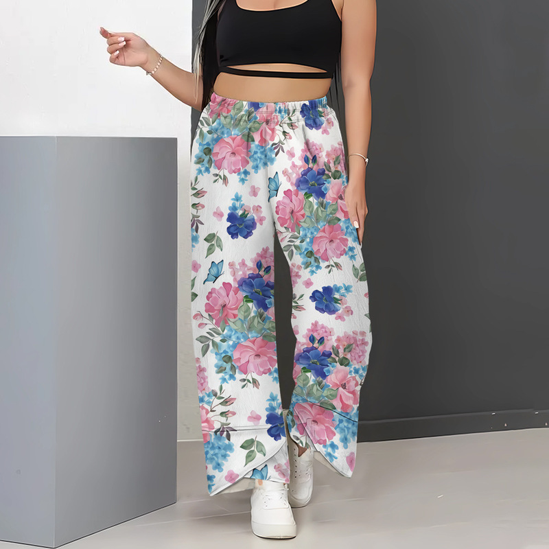 CLOOCL women's plus size casual pants colorful floral pattern printed trousers casual loose oversized jogger pants