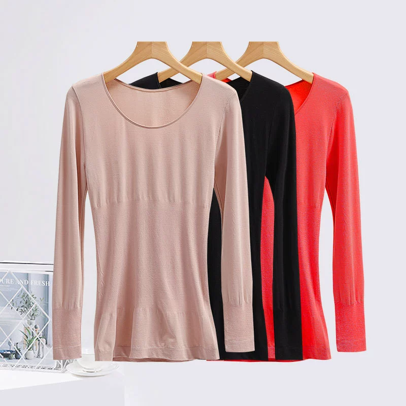 Термобелье с низким воротником, женская тонкая верхняя осенняя одежда для коррекции фигуры, одежда для ухода за кожей с гиалуроновой кислотой, Облегающая рубашка с длинными рукавами